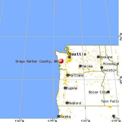 Grays Harbor County, WA map from a distance