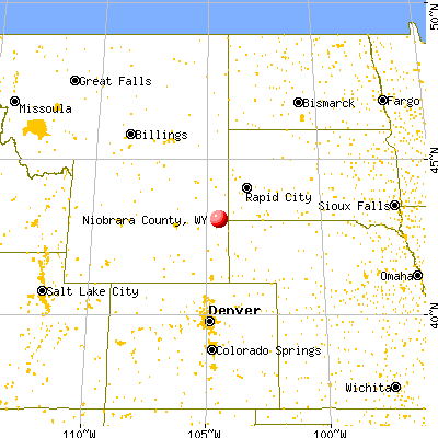 Niobrara County, WY map from a distance
