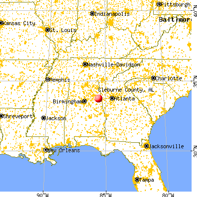 Cleburne County, AL map from a distance