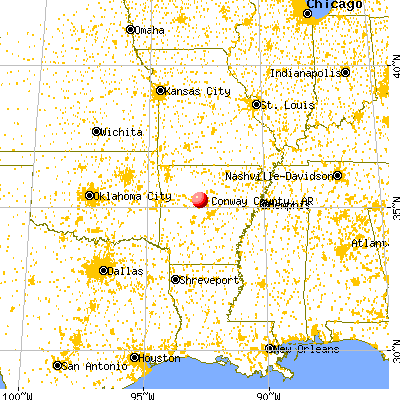 Conway County, AR map from a distance