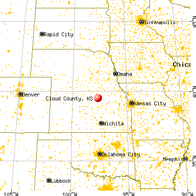 Cloud County, KS map from a distance