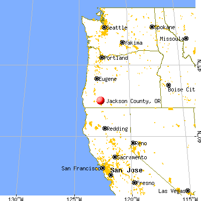 Jackson County, OR map from a distance