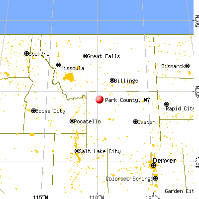 Park County, WY map from a distance