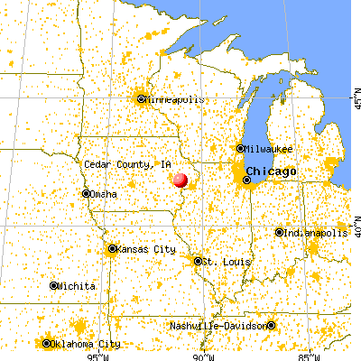 Cedar County, IA map from a distance