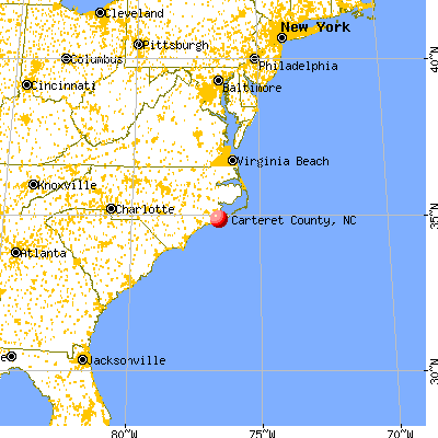 Carteret County, NC map from a distance