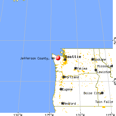 Jefferson County, WA map from a distance