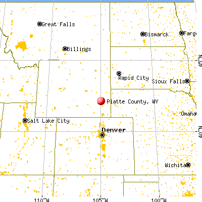 Platte County, WY map from a distance