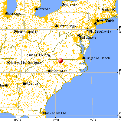Caswell County, NC map from a distance