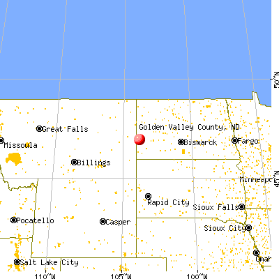 Golden Valley County, ND map from a distance