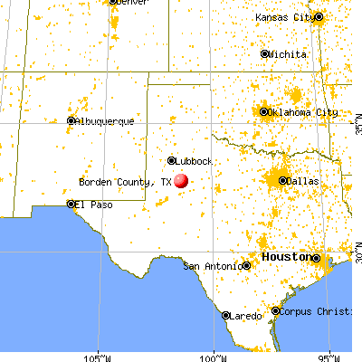 Borden County, TX map from a distance