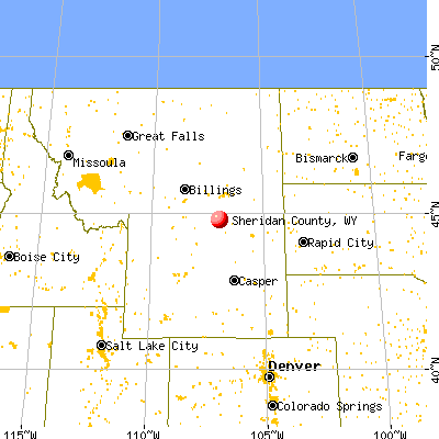 Sheridan County, WY map from a distance