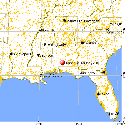 Conecuh County, AL map from a distance
