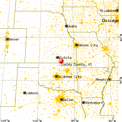 Cowley County, KS map from a distance