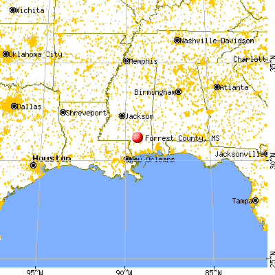 Forrest County, MS map from a distance