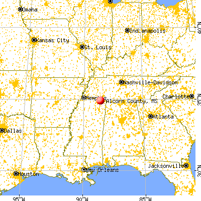 Alcorn County, MS map from a distance