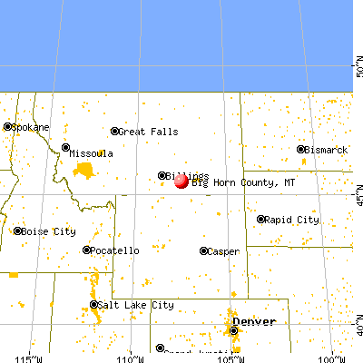Big Horn County, MT map from a distance