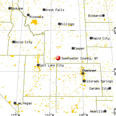 Sweetwater County, WY map from a distance