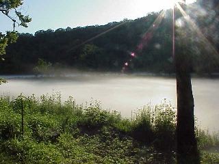Cotter, AR: Early Morning Mist on the White River