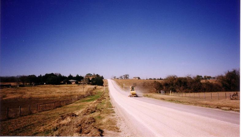 Brenham, TX : FM 3456 just outside of Brenham, Salem Lutheran Church just visible top of hill, left of road