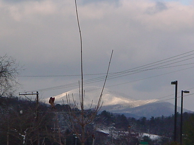 Erwin, TN: A view of one of our many surrounding mountains with snow on the top of it.