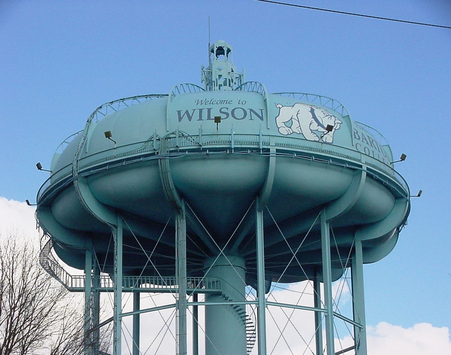 Wilson, NC: Downtown water tower, also shows the Barton College logo