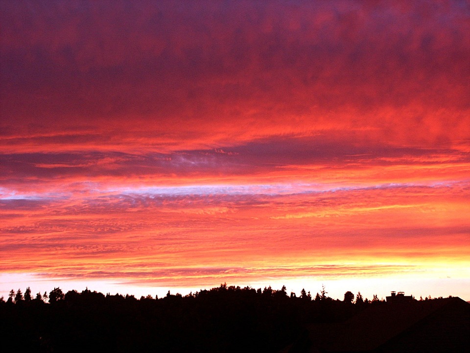 Kenmore, WA: Sunset from the street in fron of my house, in north part of Kenmore, in July, 2003.