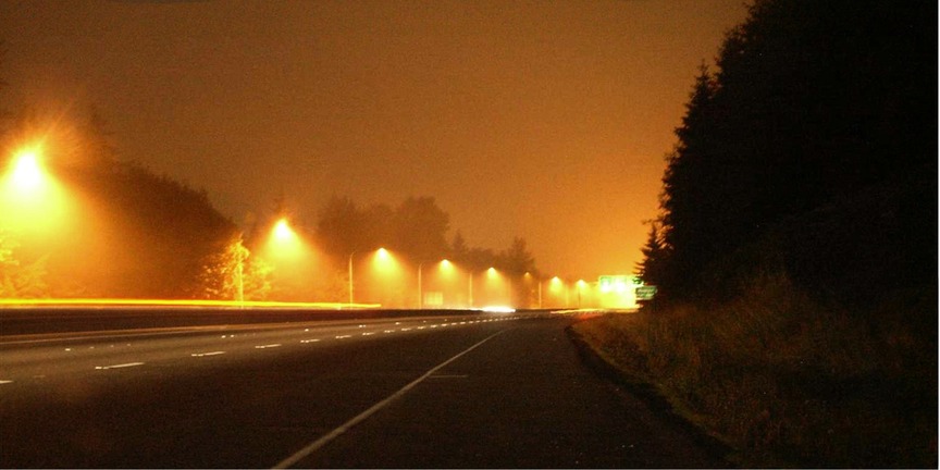Bothell, WA: I-405 through Bothell on a foggy night.
