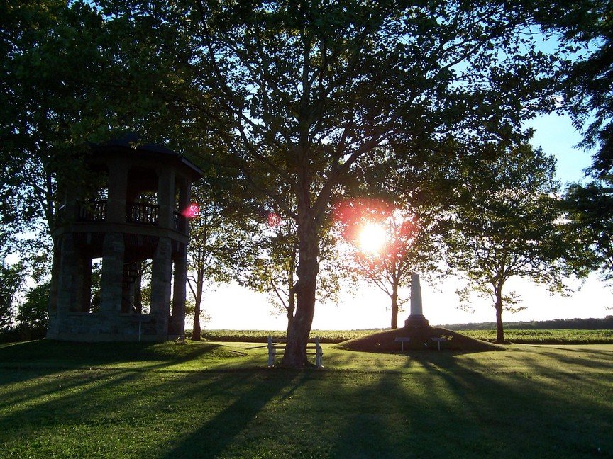Nazareth, PA : A sunset at the Indian memorial tower.