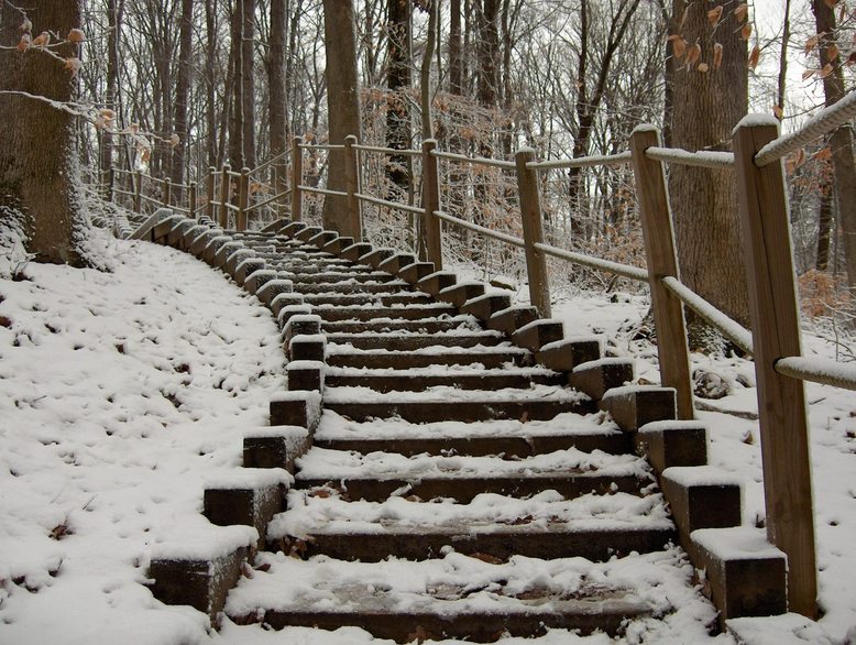 Brecksville, OH: Winter Stairs, Deer Lick Cave Loop, Brecksville Reservation