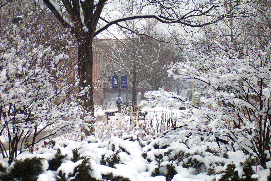 Winona, MN: Winona State University campus during a beautiful March snow
