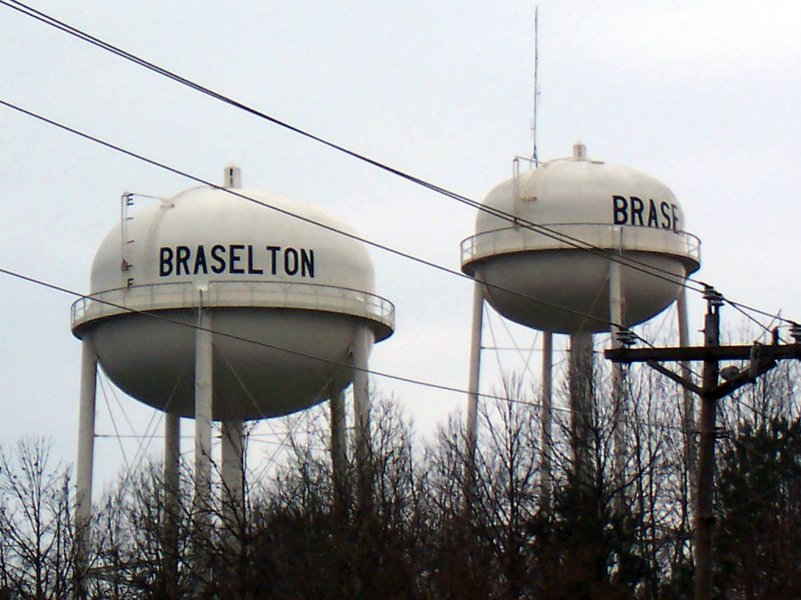 Braselton, GA: The watertowers as seen from GA Highway 124