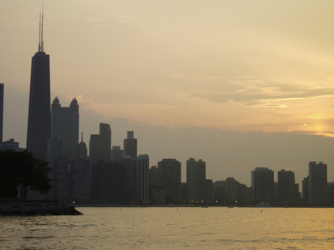Chicago, IL: Sunset from Lake Michigan Chicago Skyline