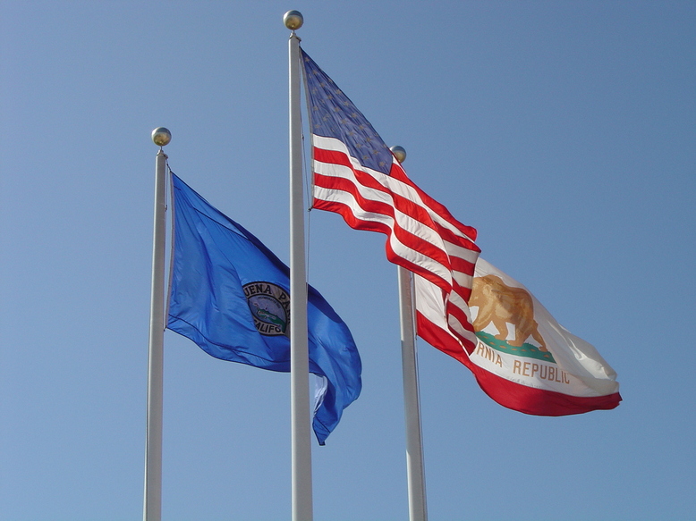 Buena Park, CA: Flags Flying in Front of City Hall