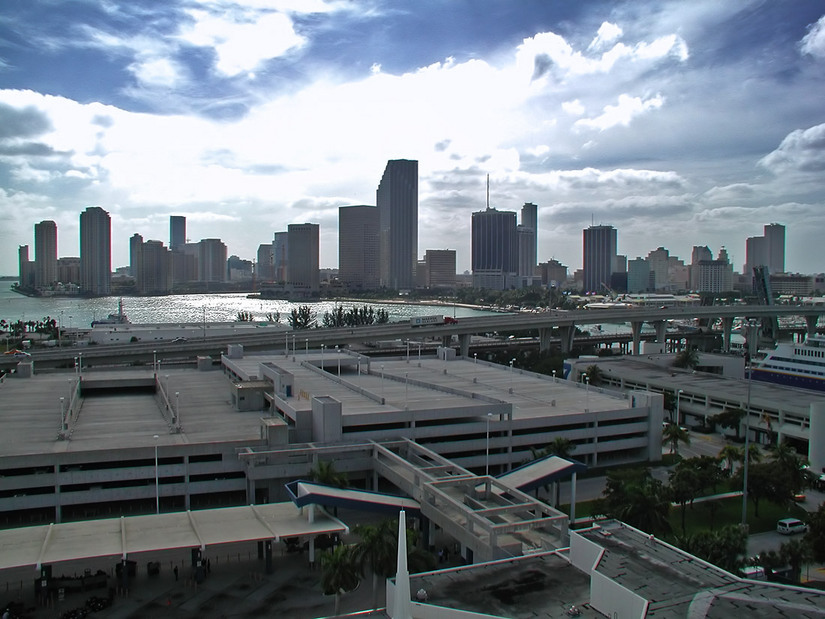 Miami, FL : The Port of Miami viewed from about 14 stories up.