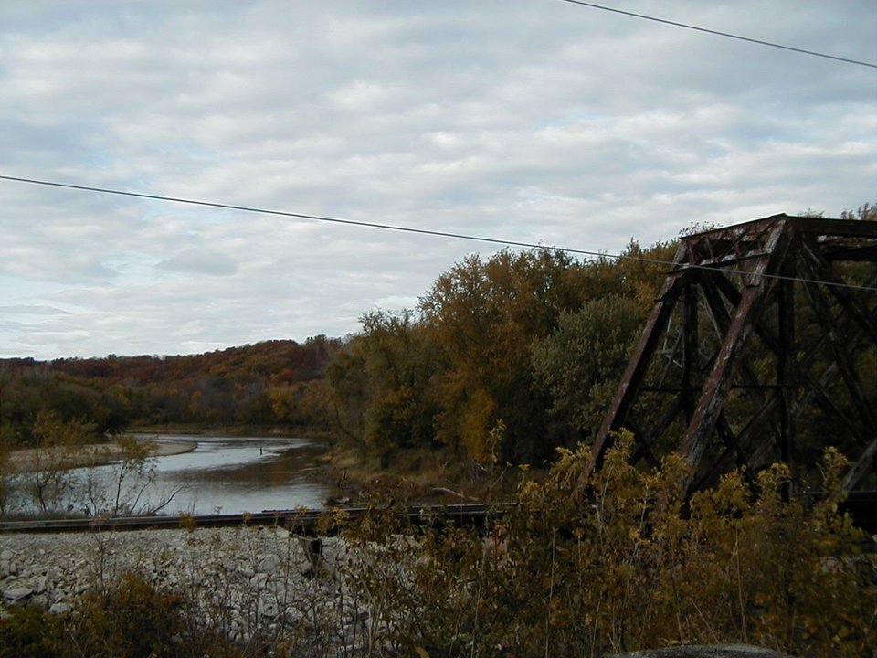 West Des Moines, IA: River with an old train bridge Oct. 01
