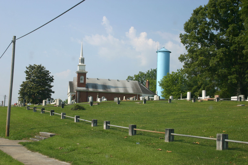 Ball Ground, GA : Church, cemetery and water tower.