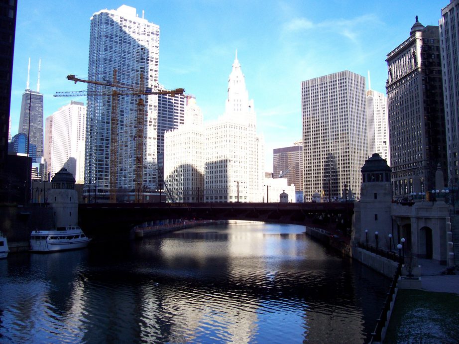 Chicago, IL: Looking east from LaSalle Street Bridge