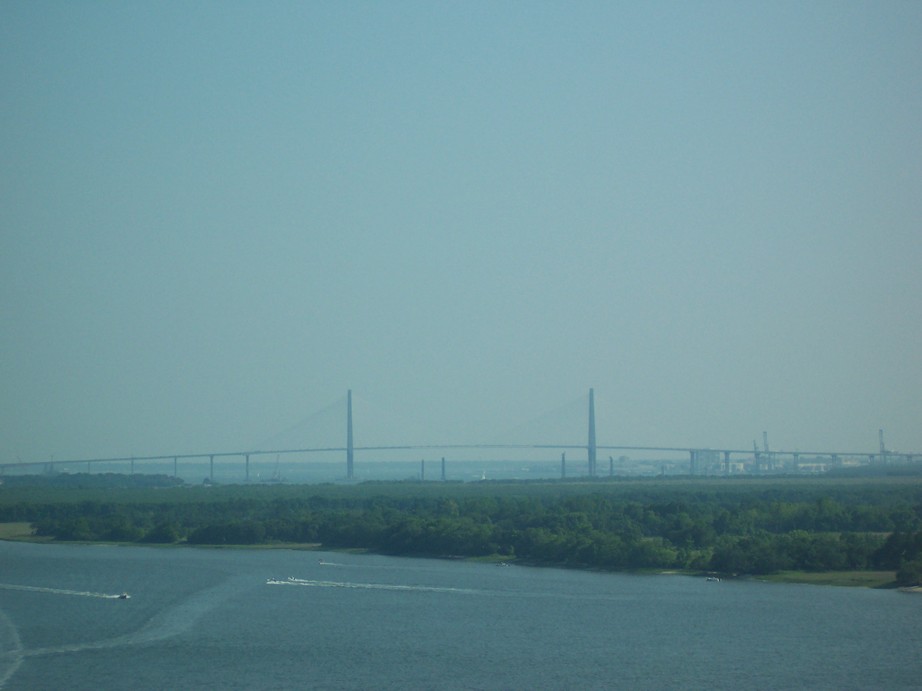 Charleston, SC : Charleston Port, and Ravenel Bridge, from I-526