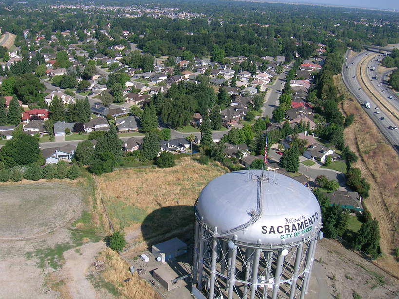 Sacramento, CA: Water Tower from a model airplane