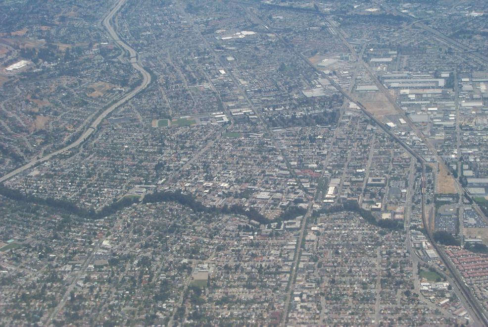 San Leandro, CA: Areal view of San Leandro showing 580 on the left and 880 on far right