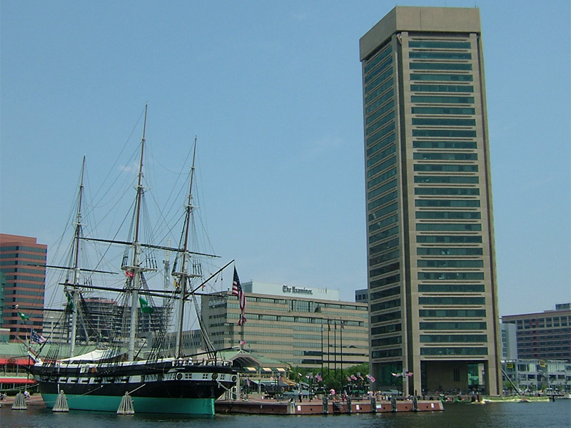 Baltimore, MD: Inner Harbor - USS Constellation and World Trade Center building