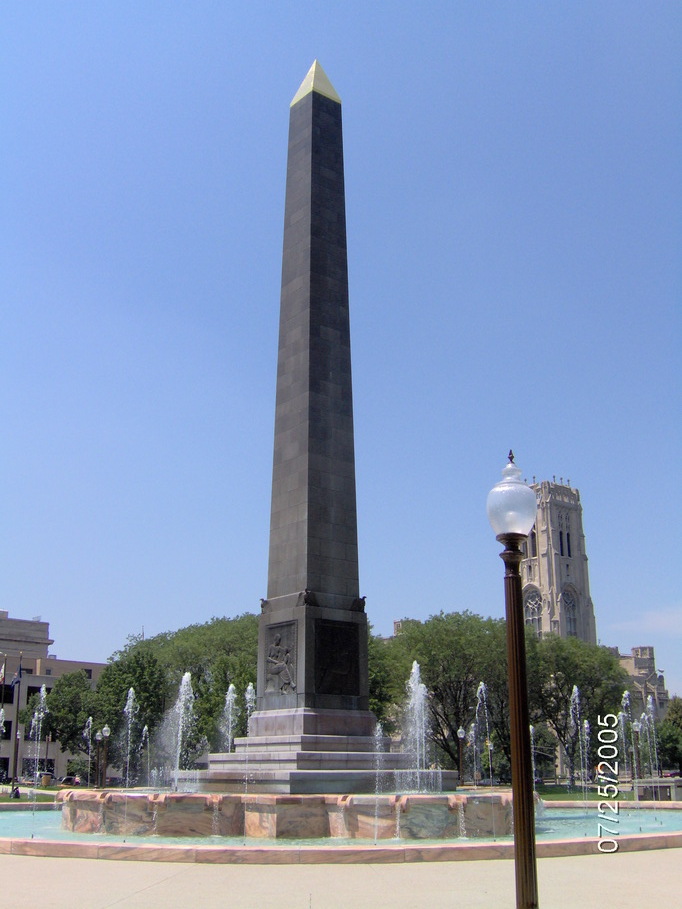 Indianapolis, IN: Obelisk fountain at the War Memorial Mall, downtown Indy