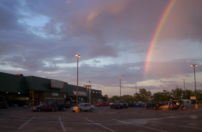 Burlington, IA: Menards in Burlington with a rainbow in the backround.