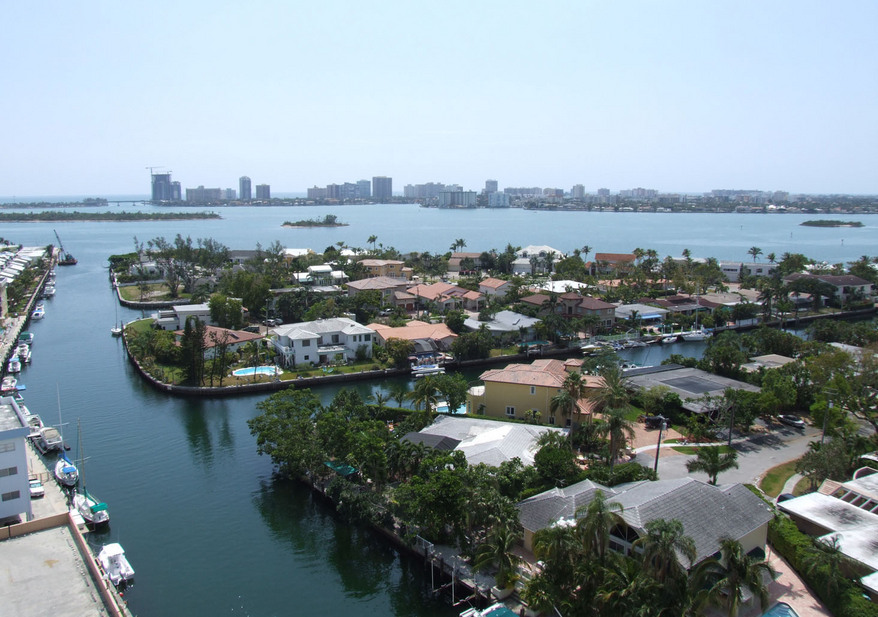 North Miami, FL: Keystone Area of North Miami, Biscayne Bay and Miami Beach in the background