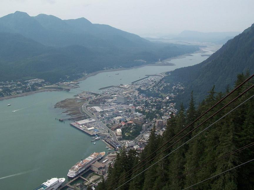 Juneau and, AK : The Mount Roberts Tramway offers a spectacular view of downtown Juneau and the breathtaking mountains nearby.