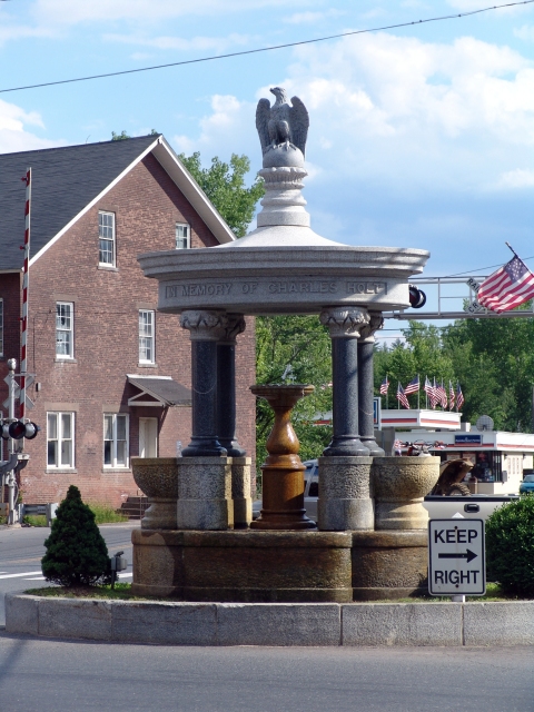 Stafford, CT : Fountain at Rotory in front of Tall Hall