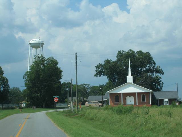 Donalsonville, GA: Jakin Water Tower and Jakin Baptist Church, Jakin Ga, northwest of Donalsonville