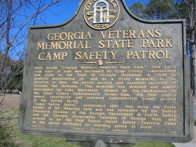 Cordele, GA: Historic marker, Georgia Veterans Memorial State Park, Lake Blackshear near Cordele, GA