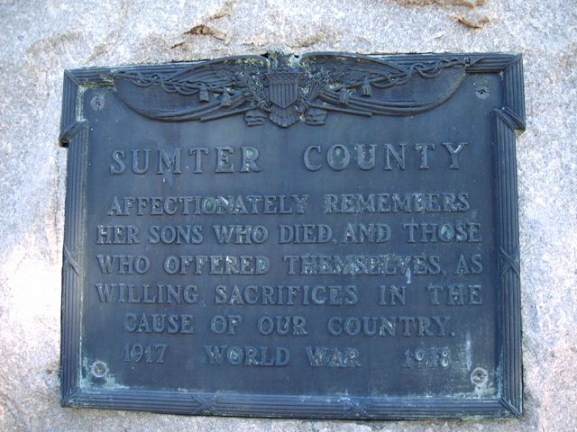 Americus, GA : Plaque on WWI Monument, Rees Park, Americus, Georgia