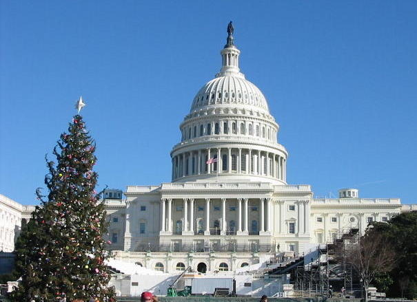 Washington, DC: US Capitol December 2004 - Christmas tree and inugural stands